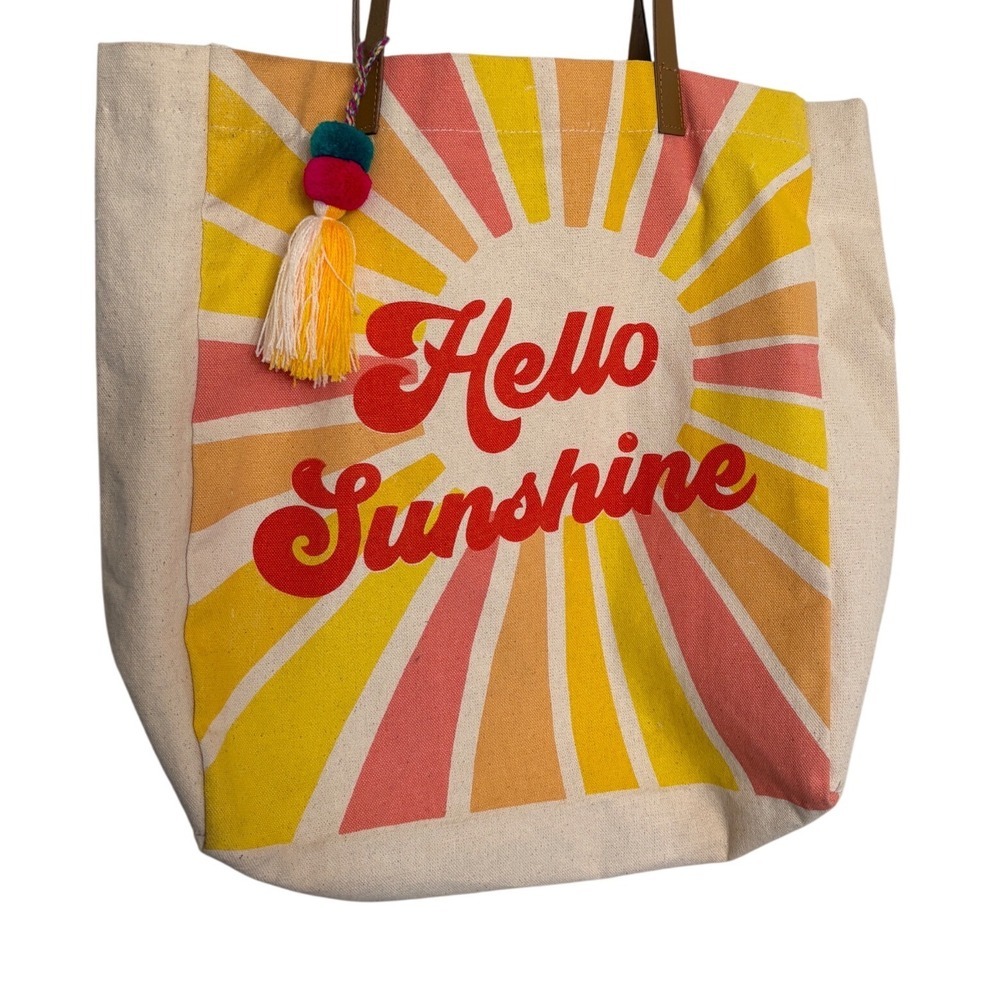 Hello Sunshine Beach Tote Canvas Bag With Pouch - Picture 7 of 7